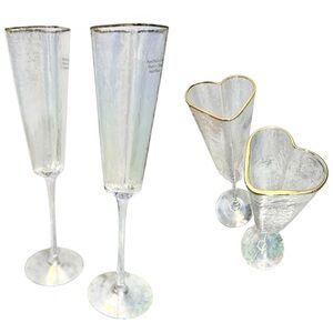 Set of 2 David Tutera Iridescent Heart Shaped Champagne Flutes with Gold Rim